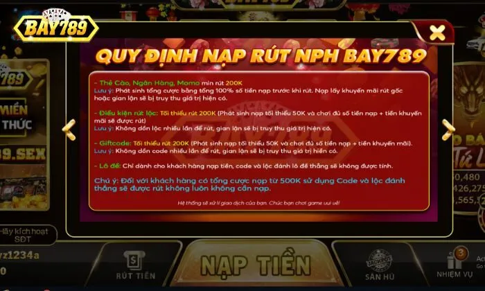 Quy định về nạp rút tiền 